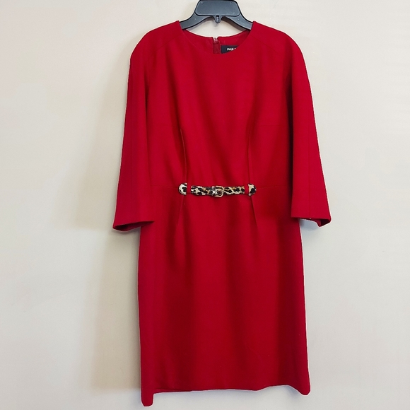 PAULE KA Red Belted Virgin Wool Mini Dress Size 44 - Picture 7 of 11